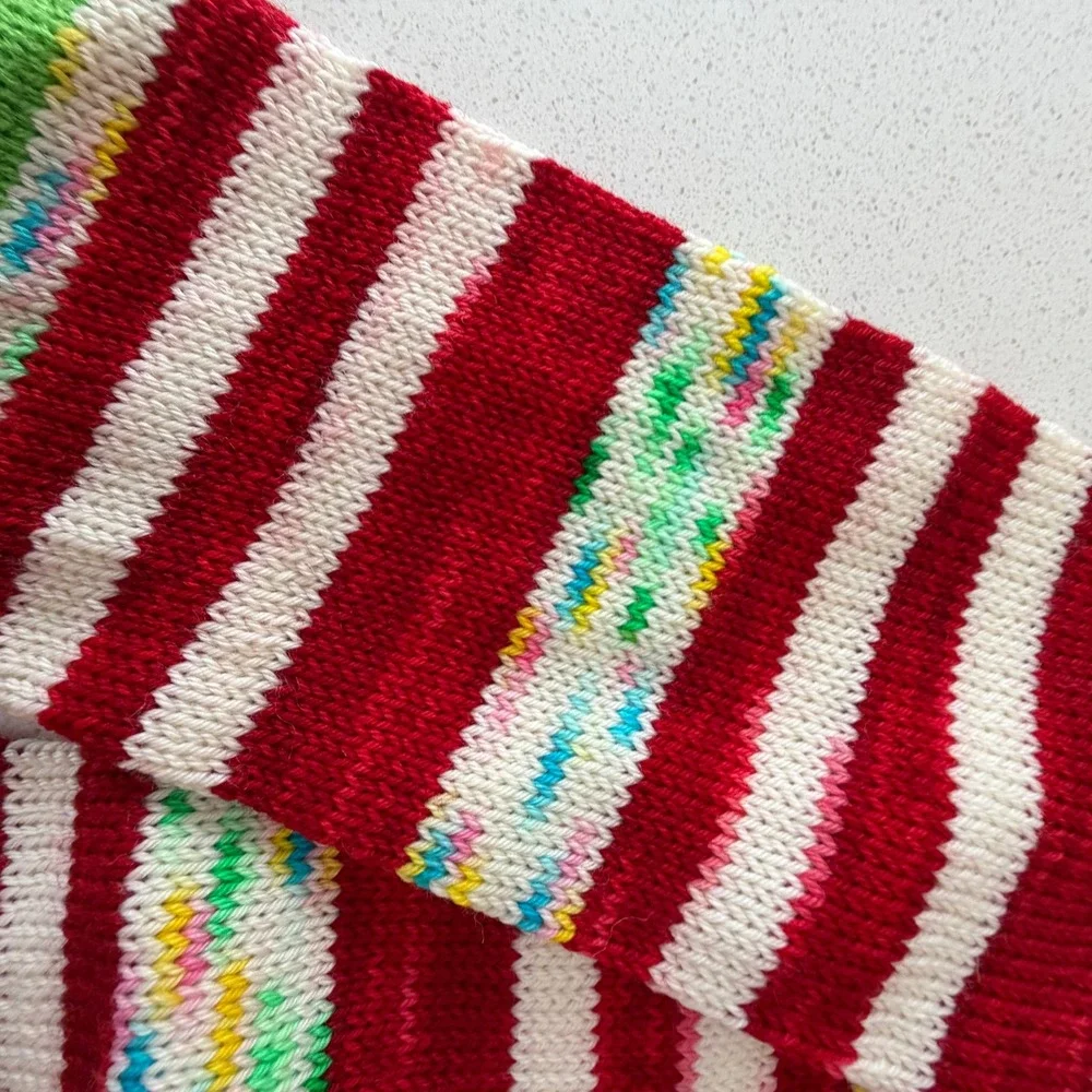 Handmade Red White Striped Knit Sock‎ Tube Speckle Holiday 49 in